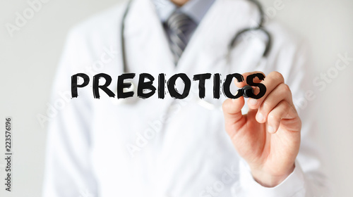 Doctor writing word PREBIOTICS with marker, Medical concept photo
