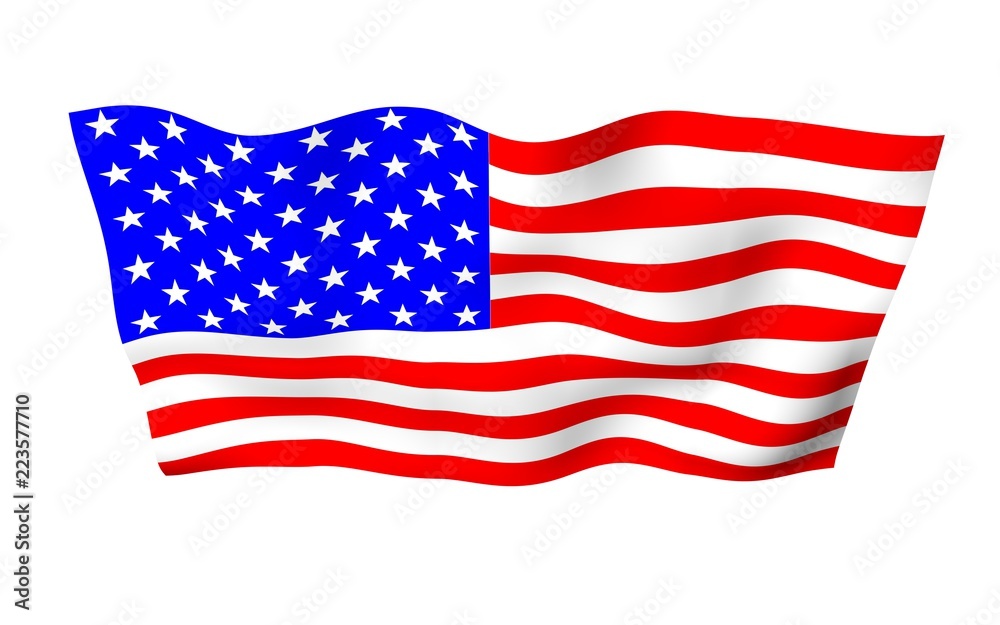 Waving flag of the United States of America. Stars and Stripes. State symbol of the USA. 3D illustration Waving flag of the United States of America. Stars and Stripes. State symbol of the USA. 3D illustration