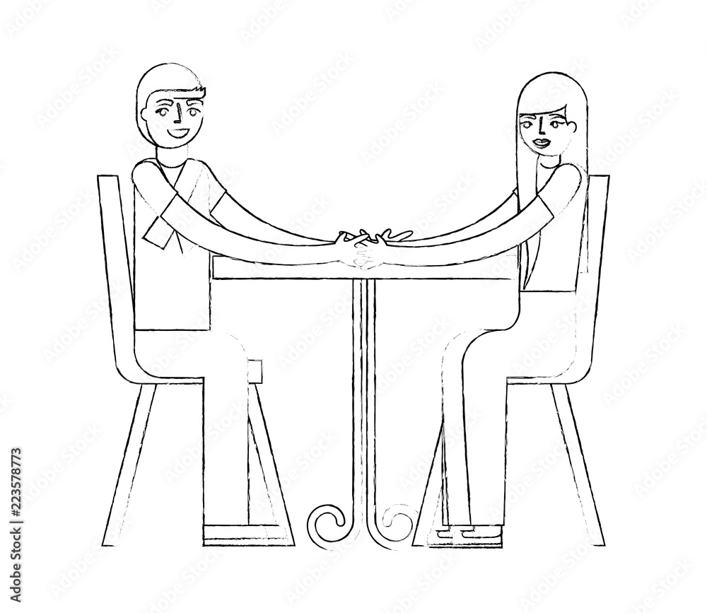 young couple with dining room avatar character