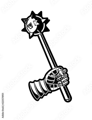 Medieval Mace Black and White Vector Graphic