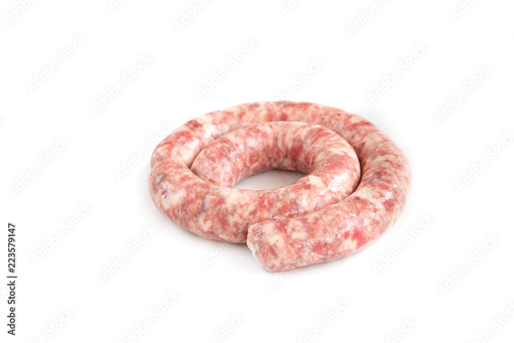 Homemade pork sausage isolated on white background. Homemade pork sausage isolated on white background.