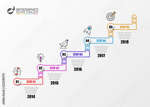 Infographic design template. Timeline concept with 5 steps