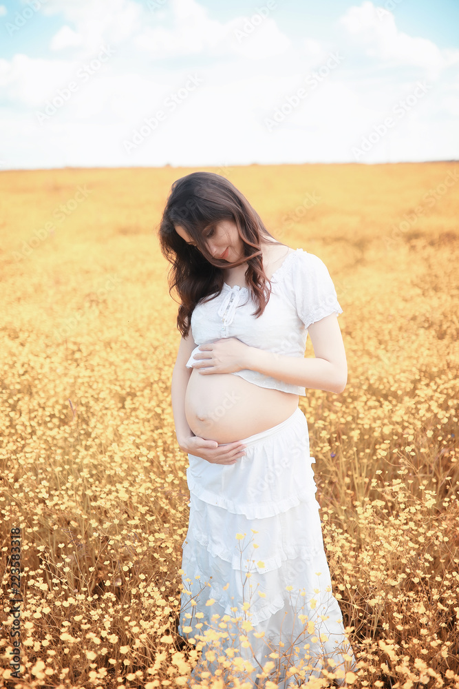 Pregnant woman in nature for a walk in the autumn Pregnant woman in nature for a walk in the autumn