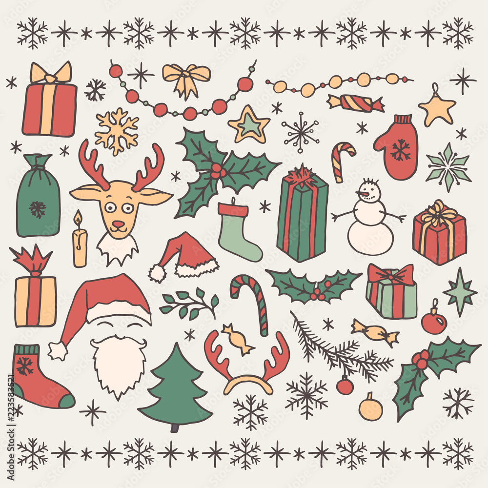 Fototapeta premium Christmas doodle elements