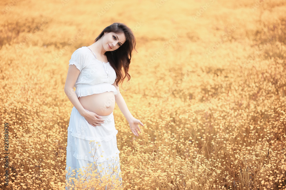Pregnant woman in nature for a walk in the autumn Pregnant woman in nature for a walk in the autumn