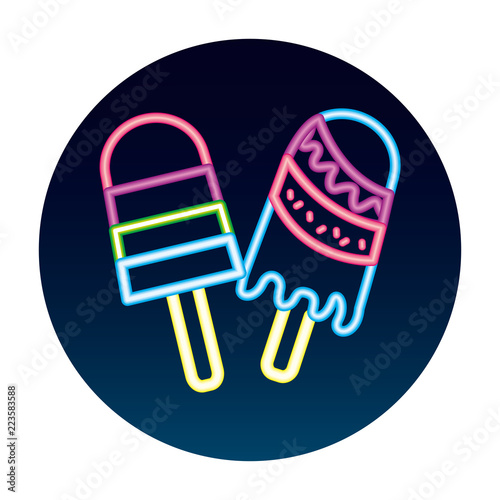 two neon delicious ice cream popsicle frozen