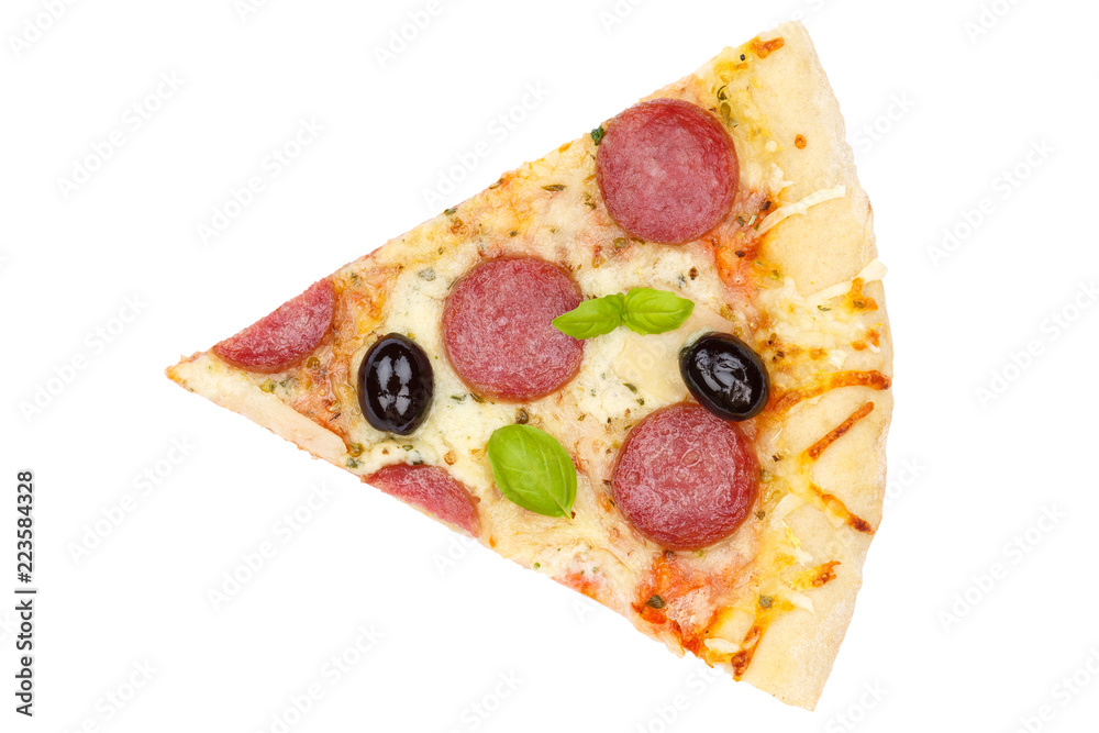 Pizza Pepperoni Peperoni Salami Stück von oben Freisteller freigestellt isoliert Pizza Pepperoni Peperoni Salami Stück von oben Freisteller freigestellt isoliert