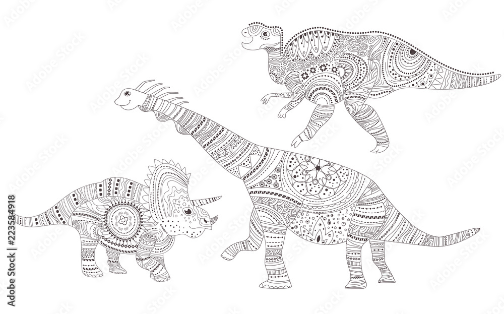 Naklejka premium Dinosaurs. Coloring page. Vector. Cartoon. Isolated art