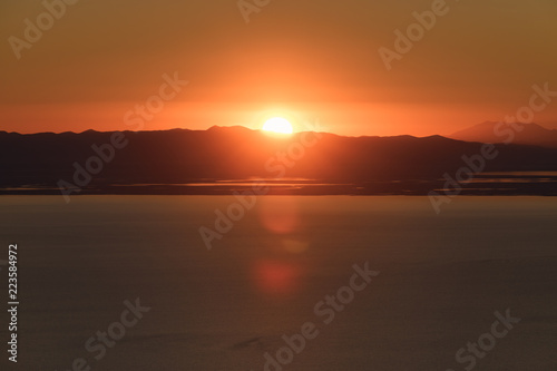 Mountaintop view of the sunset over the Great Salt Lake in Utah USA