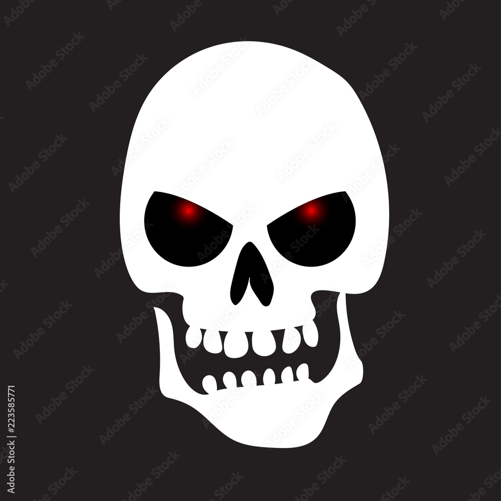 Evil white silhouette skull with red eyes. T-shirt print, vector design. Evil white silhouette skull with red eyes. T-shirt print, vector design.