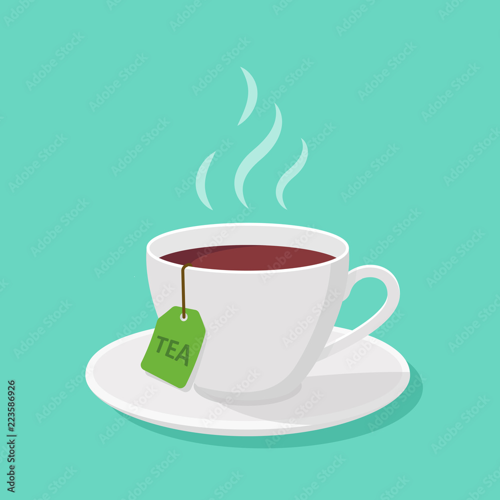 Mug With tea and steam in a flat style - vector clipart. Stock Vector