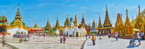 Panorama of Shwedagon complex with Point of Victory, Yangon, Myanmar photo