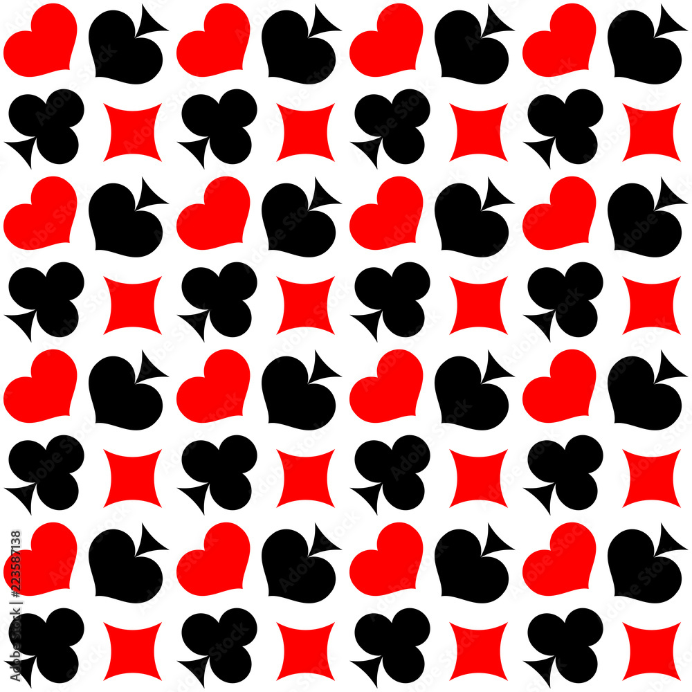 Seamless pattern with card suits. red and black vector icons. Seamless pattern with card suits. red and black vector icons.