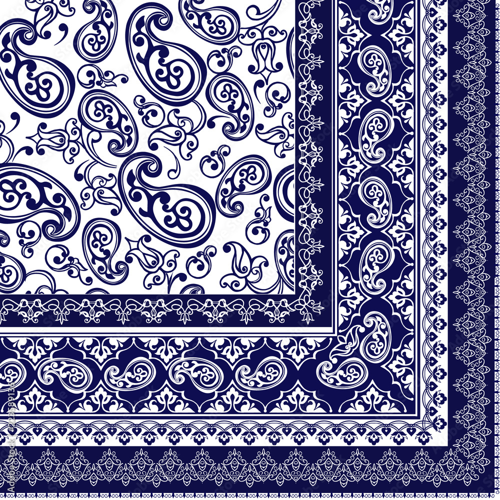 Vector ornament paisley Bandana Print, square pattern design style for  print on fabric. Stock Vector | Adobe Stock