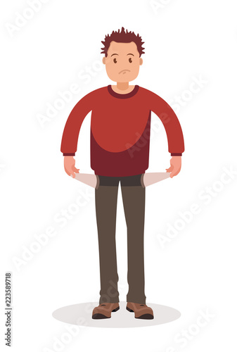 No money. Man with pockets turned outward.