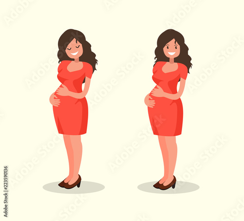 Motherhood. Pregnant woman posing. Happy expectant mother.