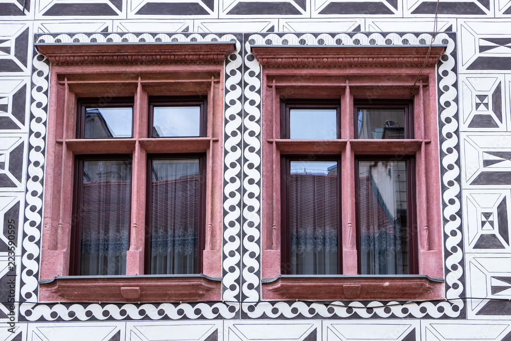 windows of an old tenement house windows of an old tenement house