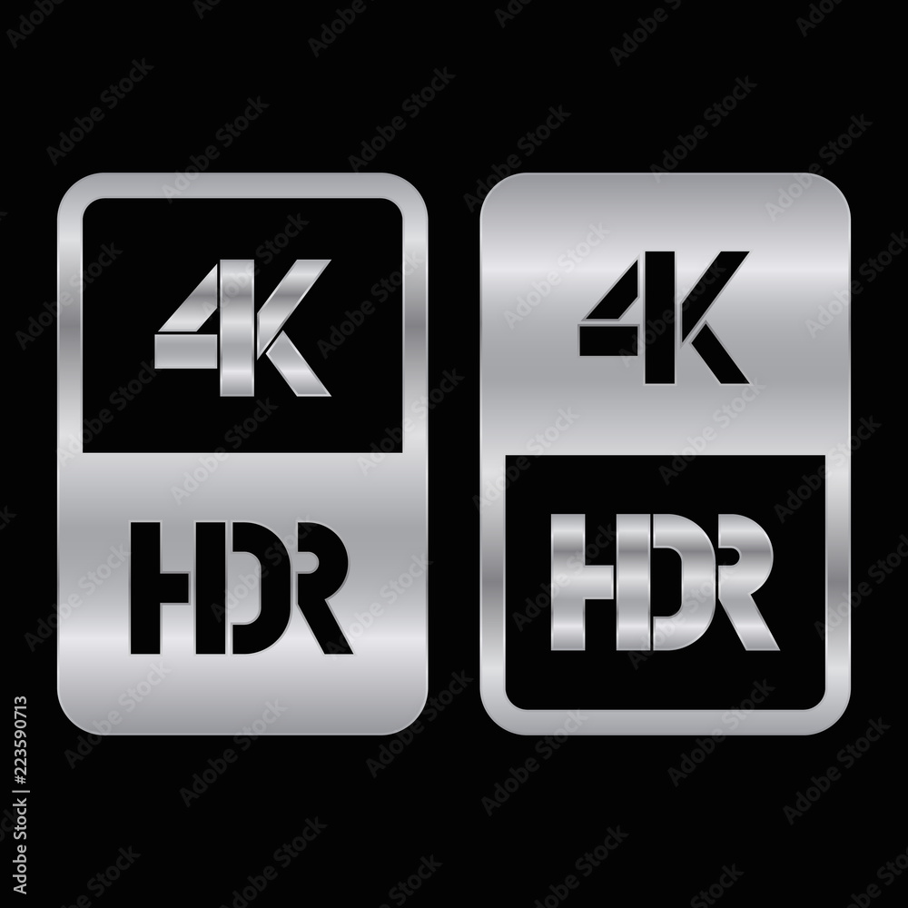 4K HDR format silver and cut icon. Pure vector illustration on black background