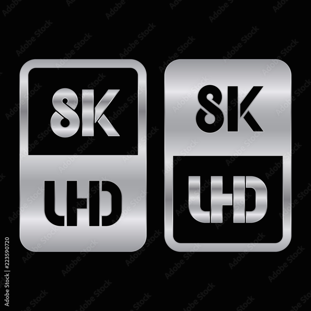 8K Ultra HD format silver and cut icon. Pure vector illustration on black background 8K Ultra HD format silver and cut icon. Pure vector illustration on black background