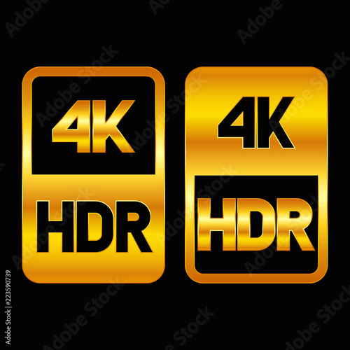 4K HDR format gold icon. Pure vector illustration on black background