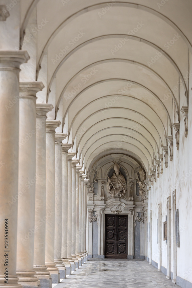 Arch pathway at the Certosa di San Martino museum in Naples, Italy.