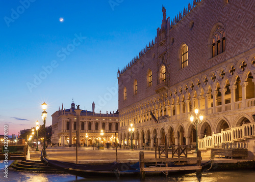 Doge's Palace at San Marco square at night in Venice, Italy