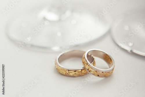 Wedding rings with glasses