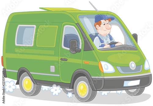 Driver in his fast delivery van