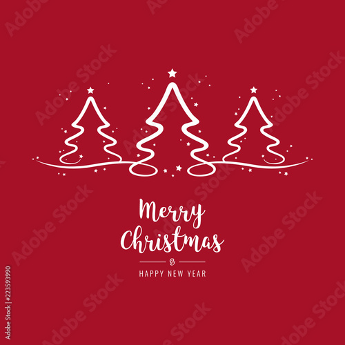 christmas trees lettering greetings red background