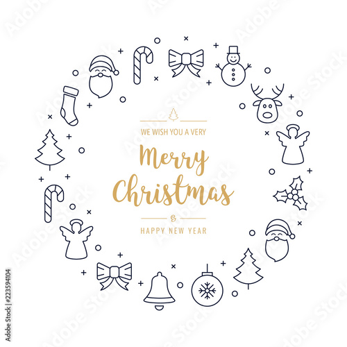 christmas greeting wreath icons elements circle isolated background