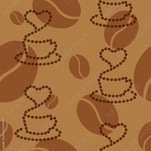 Coffee seamless pattern with cofee beans in background
