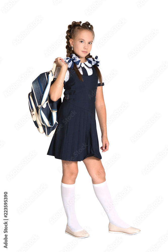 Portrait of teenager girl with school backpack isolated on white background Portrait of teenager girl with school backpack isolated on white background