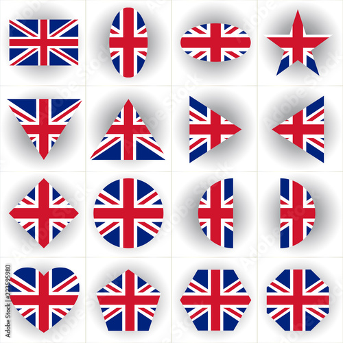 British National flag in set of difference geometric shape
