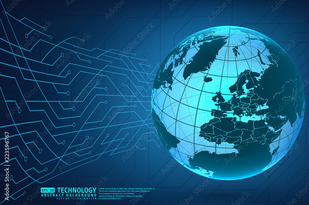 Abstract technology background with world globe Abstract technology background with world globe
