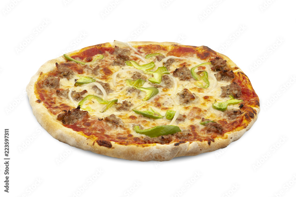 Sausage Pizza isolated on white background