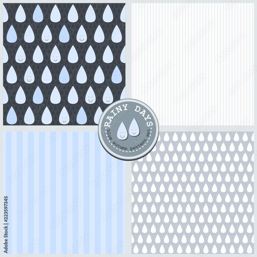 kolekcja papierów deszczowe dni niebieski i szary zestaw nieskończonych powtarzalnych wzorów  - obrazy, fototapety, plakaty 