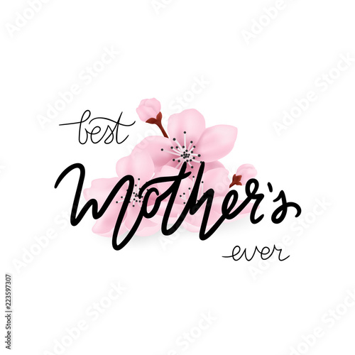 beautiful greeting card with pink flowers  text BEST MOTHER EVER