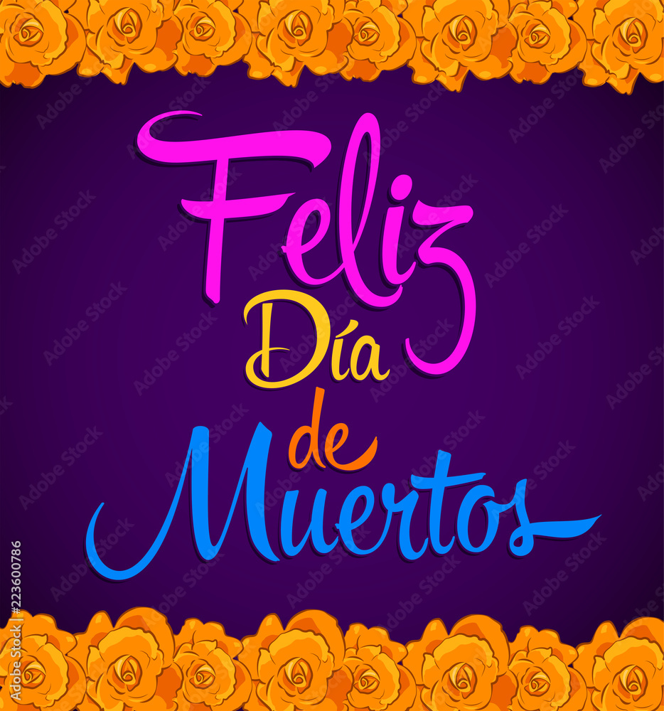 Feliz dia de muertos, Happy day of dead spanish text vector mexican
