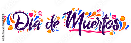 Dia de Muertos, day of Dead spanish text lettering vector illustration