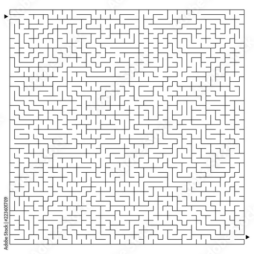 Abstract complex square maze with entrance and exit. An interesting game for children and adults. A mysterious puzzle. Vector illustration isolated on white background.