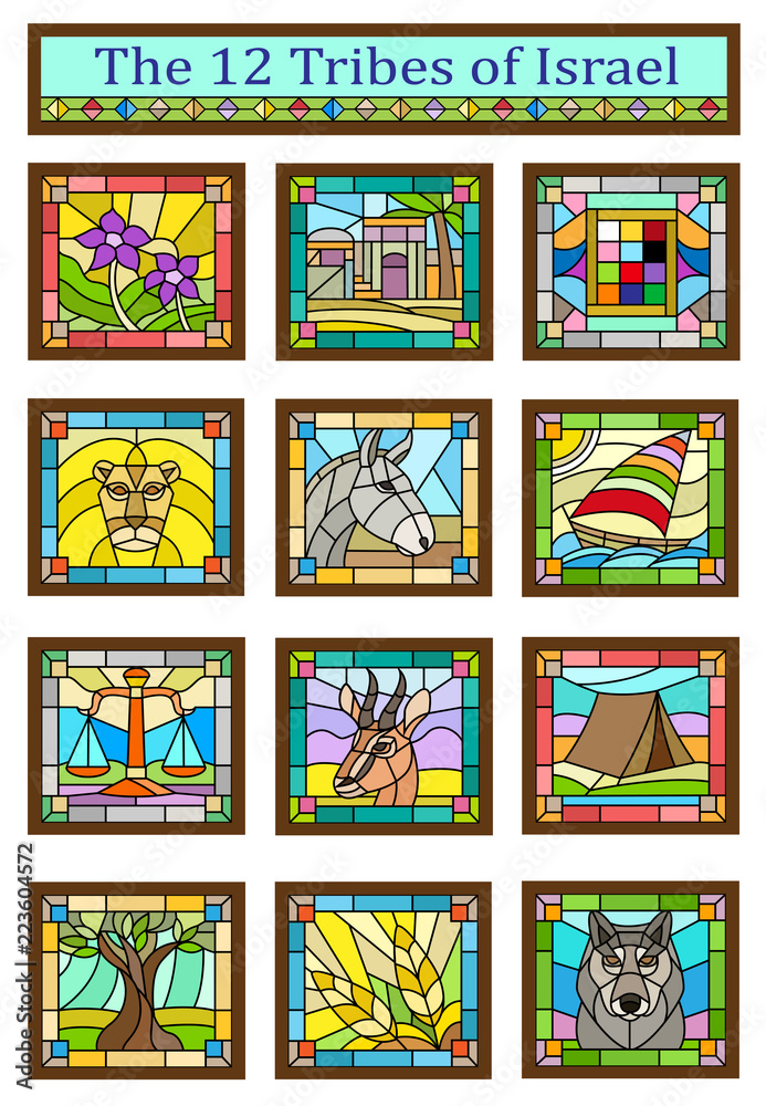 Israel Tribes - Stained glass design of the 12 tribes of Israel. Eps10