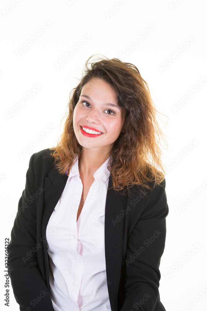 Isolated portrait of smiling business woman on white background Isolated portrait of smiling business woman on white background