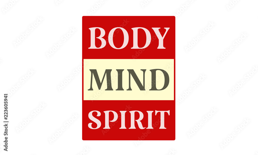 Body Mind Spirit - written on red card on white background