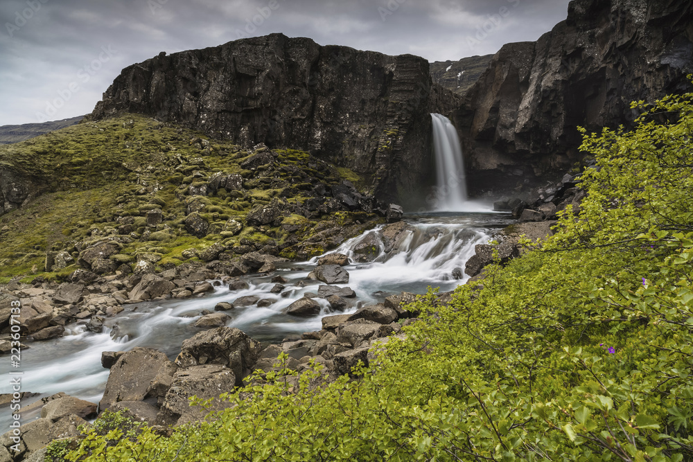 Scenic view of waterfall in Iceland Scenic view of waterfall in Iceland