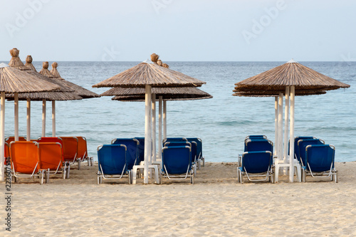 Beach chairs and umbrellas on Neoi Poroi beach