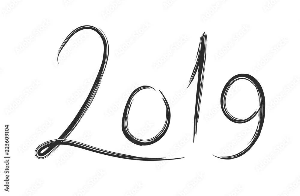 Hand drawn lettering with 2019 number of new year. Scratched line date of the eastern Pig years for banner decoration, card and calendar design Hand drawn lettering with 2019 number of new year. Scratched line date of the eastern Pig years for banner decoration, card and calendar design