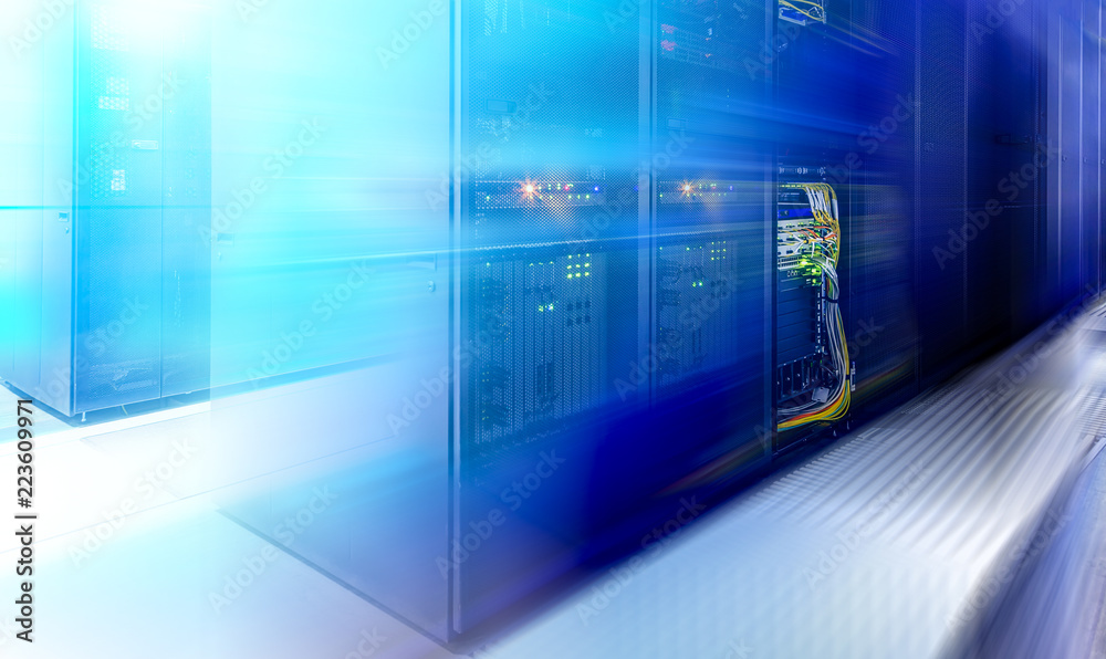 Server room blurred. web internet and network telecommunication technology, big data storage and cloud computing computer service business concept Server room blurred. web internet and network telecommunication technology, big data storage and cloud computing computer service business concept