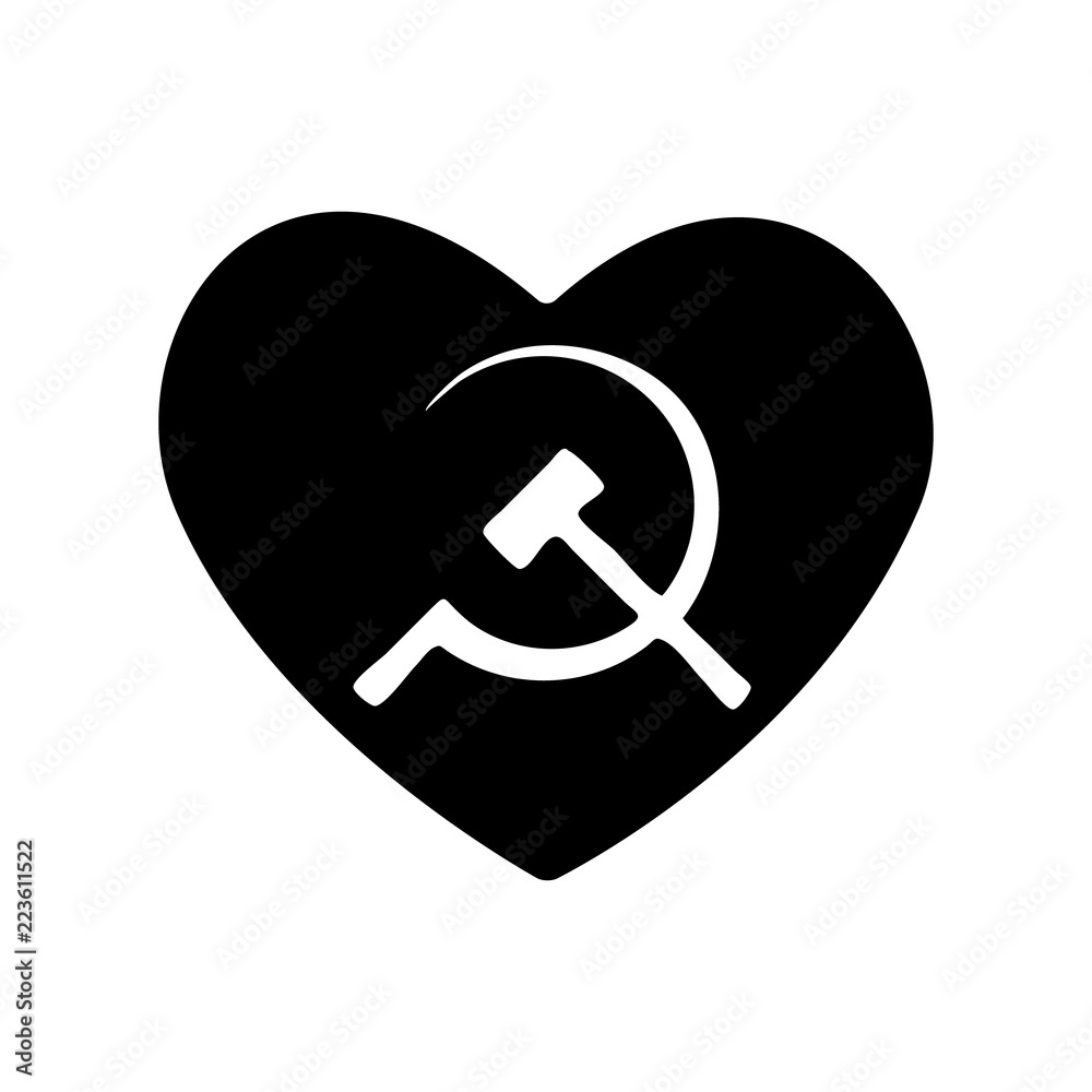 Heart icon. A symbol of love. Valentines day with the sign of hammer and  sickle. Flat style for graphic and web design, logo. Vector illustration  Soviet USSR political symbol Stock Vector