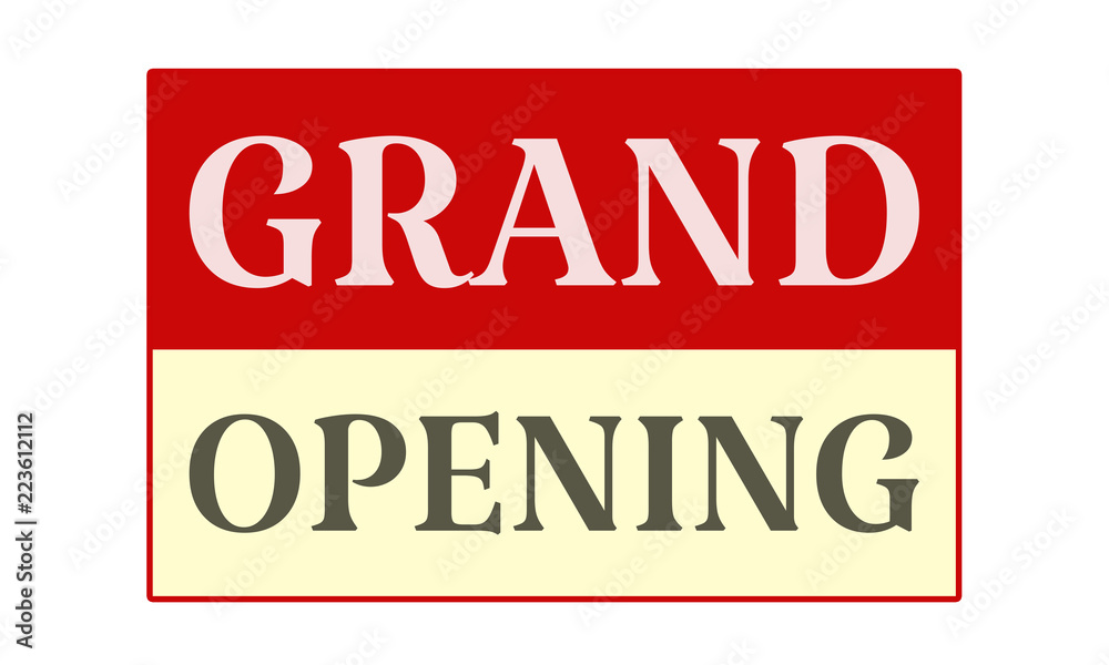 Grand Opening - written on red card on white background Grand Opening - written on red card on white background