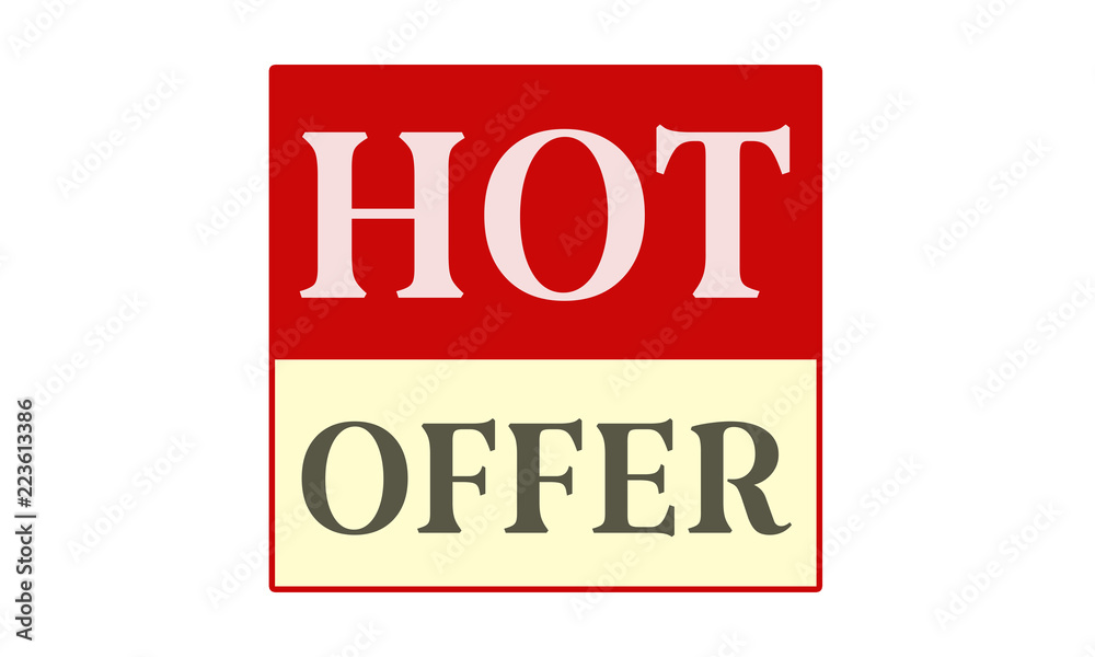 Hot Offer - written on red card on white background Hot Offer - written on red card on white background